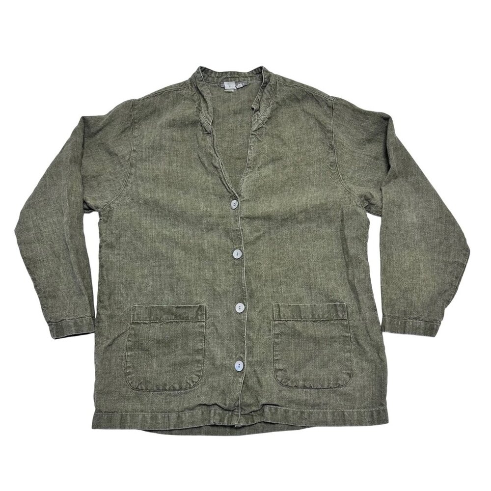 Isabella Bird 100% Linen Button Up Heavy Top Size L Sage Green Lagenlook Boho